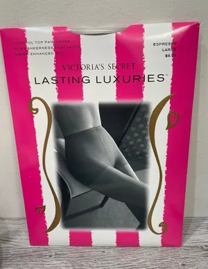 Vintage Victorias Secret Lasting Luxuries‎ Control Top Pantyhose Espresso Large thumbnail 1