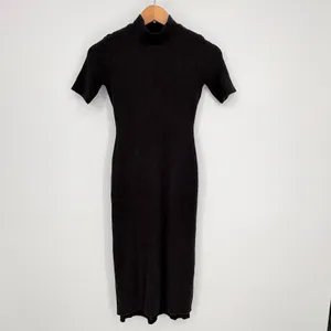 Marine‎ Layer Lexi Rib Mock Neck Midi Dress Womens XS Black Short Sleeve Slit thumbnail 5
