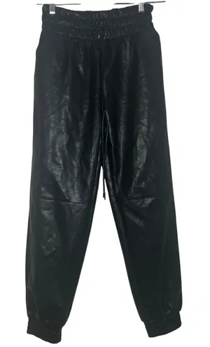 DO+BE Black Faux Leather Joggers High Waisted Elastic Cuffs Small going out thumbnail 1