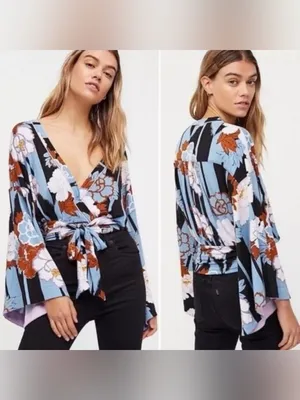 Free People That's a‎ Wrap Floral Top Black Combo size medium thumbnail 2