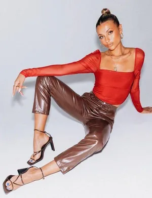Princess Polly Vegan Leather Pants Brown thumbnail 1