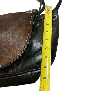 Black Leather‎ Brown White Cowhide Boho Purse Mondrina Handbag Western Cowgirl thumbnail 8