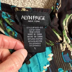 Alyn Paige Teal & Black Geo Print Maxi Dress. Size Large thumbnail 3