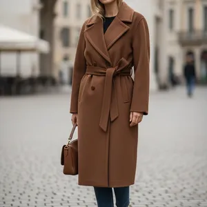 NWT Bernardo Double Breasted Wool Blend Belted Maxi Coat In Color Tobacco SZ-1X thumbnail 2