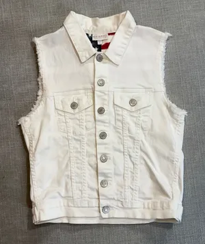 Shyanne‎ White Denim Vest Small Distressed American Flag Patriotic Western thumbnail 1