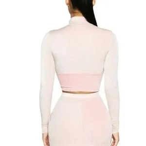 NWT Naked Wardrobe On the Glow‎ Long Sleeve Turtleneck Crop Top in Pink thumbnail 7