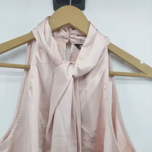 NWT Zara Light Pink Satin Like Front Knotted High Neck Sleeveless Blouse Size L thumbnail 3
