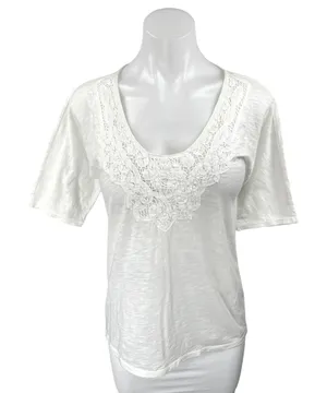J.Crew Women's White Lace Trim Short Sleeve Blouse T Shirt Tee Top Size XS thumbnail 1