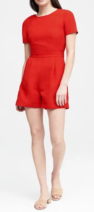Banana Republic Red Short Sleeve V-Back Tailored Romper Playsuit Size 10‎ NEW thumbnail 1