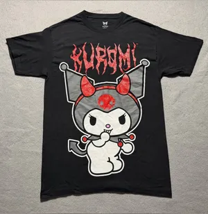 Kuromi by Sanrio Women’s Large Black Red Glitter Graphic T-Shirt Goth thumbnail 1