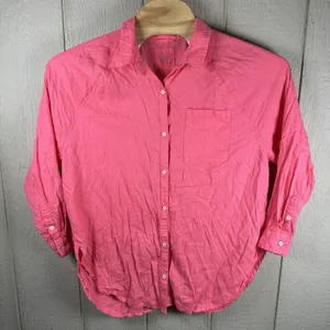 Aerie Oversized Linen Blend Button Up Tunic Top Size Medium Pink Cover-Up Beach thumbnail 1