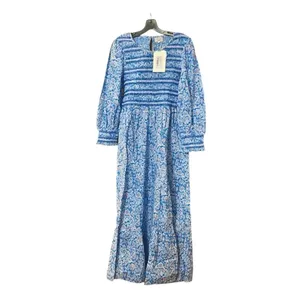 NWT Pink City Prints Isabel Dress XS Ornate Sky Blue Cotton Smocked Midi thumbnail 7