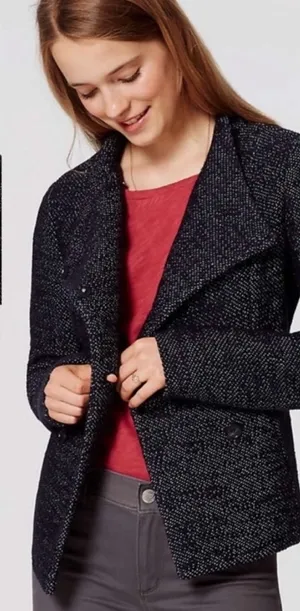 LOFT Black Blazer with Wide Lapel and Asymmetrical Closure thumbnail 1