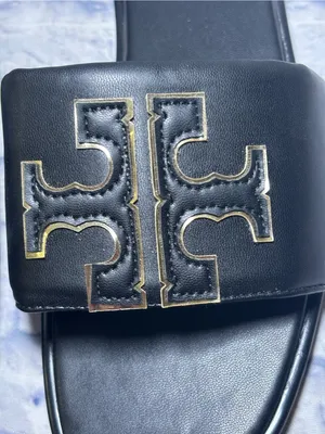 TORY BURCH Double T Sport Leather Slide Sandal Perfect Black Size 9.5 (40) thumbnail 4