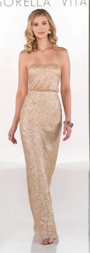 Sorella Vita Dress‎ Gold Sequin Maxi Spaghetti Strap Bridesmaid Party Dress size thumbnail 1