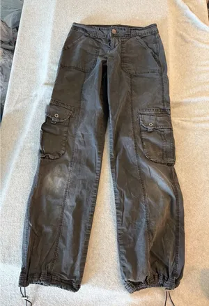 Garage Cargo Pants Womens 3 Black Gray Utility Jogger Bungee Hem Y2K Gorpcore thumbnail 1