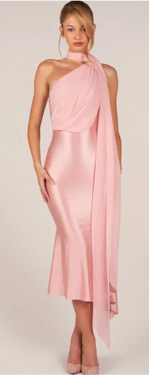 Oh Polly Giada Scarf-Detail Midmaxi Dress Blush Pink Size 4 New thumbnail 1