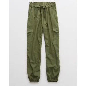 Aerie Linen Blend Paperbag Waist Cargo Joggers in Army Green Small thumbnail 4