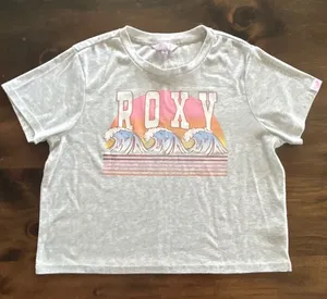 Roxy‎ Baby Cropped Tee Large Sunset Wave Short Sleeve Relaxed Soft Surf Retro thumbnail 1