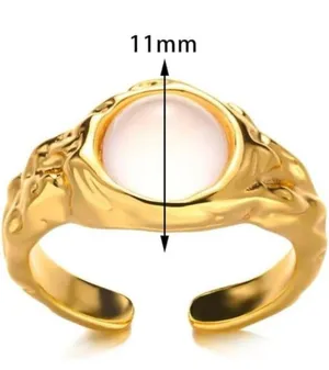 Cat Eye Stone Ring for Women 18K Gold Color Stainless Steel Round Adjustable 7-9 thumbnail 5