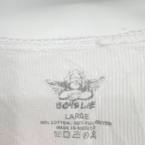 Boys Lie Womens White Blue Cherub Graphic Ribbed Lace Trim Crop Tank Top Size L thumbnail 3