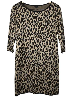 Ann‎ Taylor Leopard Print Wool Blend Knit Sheath Dress Tan Black Medium 485427 thumbnail 1