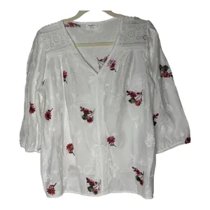 Sapphire‎ Size-PL Boho Floral Embroidered Lace Peasant Blouse White thumbnail 1
