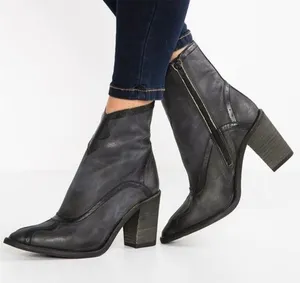 Free People Winding Road Heel Distressed Leather Ankle Boots Black/Grey Size 8 thumbnail 1