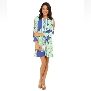 Lilly Pulitzer Ophelia Dress‎ Size XS Iris Blue Cold Shoulder Sleeve midi thumbnail 2