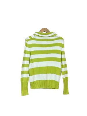 American Eagle Women’s Boxy Cowl-Neck Cozy Sweater Sz M Green Stripe Y2K thumbnail 3