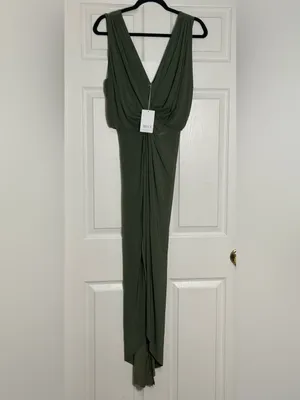 MISA Los Angeles Leza Gathered Crossover Sleeveless Tulip Maxi Dress in Green L thumbnail 3