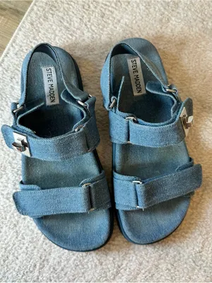 Steve Madden Mona Denim Blue Buckle Sandals thumbnail 4