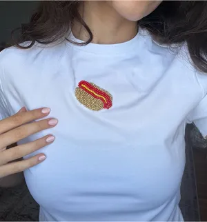 Baseball Hot dog handmade tee White thumbnail 2