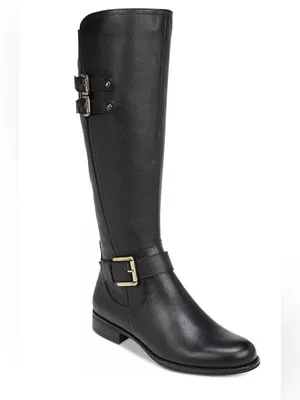 Naturalizer Black Leather Knee High Buckle Boot Size 8.5W Wide Calf thumbnail 8