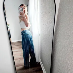 Wide Leg Blue Patterned Jeans - Women's Flare & Wide Leg thumbnail 11