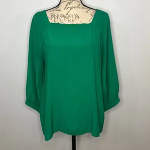 LOFT square neck relaxed fit flowy top blouse emerald kelly green M thumbnail 2