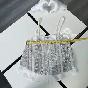 ✨ Charlotte Russe Sequin Cami Top Geometric Beaded Crop Tank White XS ✨💋💋 thumbnail 11