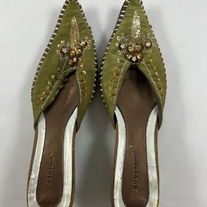 6.5 Bonnibel Olive green jewel sequin wooden slip on point clogs thumbnail 4