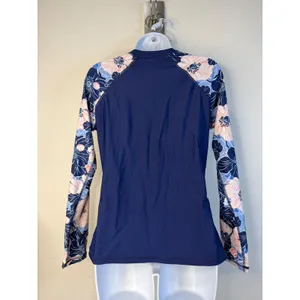 Halcurt Womens Navy Blue Floral Long Sleeve Rash Guard Swim Top Built-in Bra S thumbnail 2