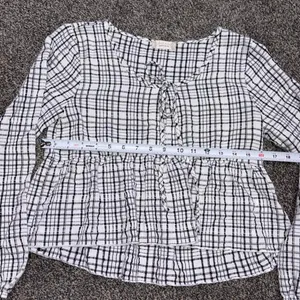 Altar'd State white and black plaid blouse with ruffle details, size S thumbnail 4