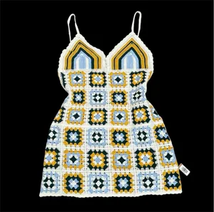 Retro Green & White Crochet Cover Up Mini Dress thumbnail 2