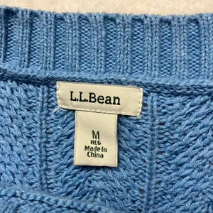 LL Bean Womens Blue Cotton Cable Knit Sweater Size Medium Fisherman‎ thumbnail 2