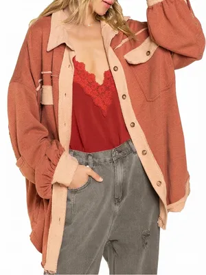 POL Upgrade The Classic Look French Terry Jacket Shacket L in dusky ginger thumbnail 1