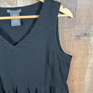 Matty M Linen Blend Tiered Dress Medium Black Sleeveless Pockets Casual Summer thumbnail 2