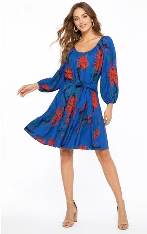 Ro's Garden Vera‎ Dress Women Medium Blue Barcelona Floral NWT Mini Ruffle Boho thumbnail 1