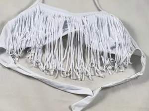 LG White Cowboy Fringe Halter Tie up Swimsuit top thumbnail 2