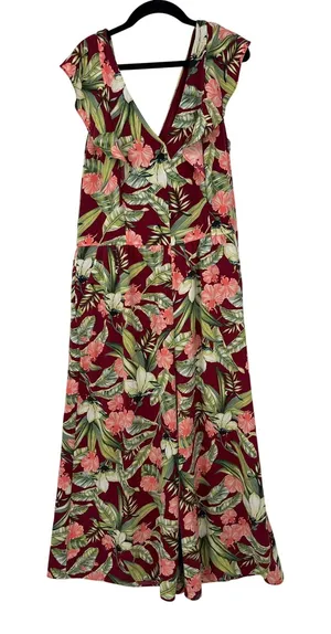 Ann Taylor Crop Jumpsuit Women 12 Tropical Ruffle Vacation Floral Resort Travel thumbnail 1