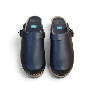 MIA Sweden Alma Clog Wooden Leather Buckle Strap Black Boho Comfort Sz 37 EU thumbnail 3
