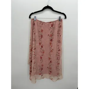 Kathie Lee Collection Y2K 90s Pink Floral Chiffon Midi Skirt Size 14 Asymmetric Hem Fairy Dainty thumbnail 2