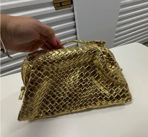 Suanni Metallic Gold Woven Intrecciato Clutch Crossbody Bag Evening Purse thumbnail 1